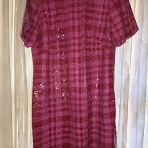 Maeve Red Sequin Buttoned Mini Dress